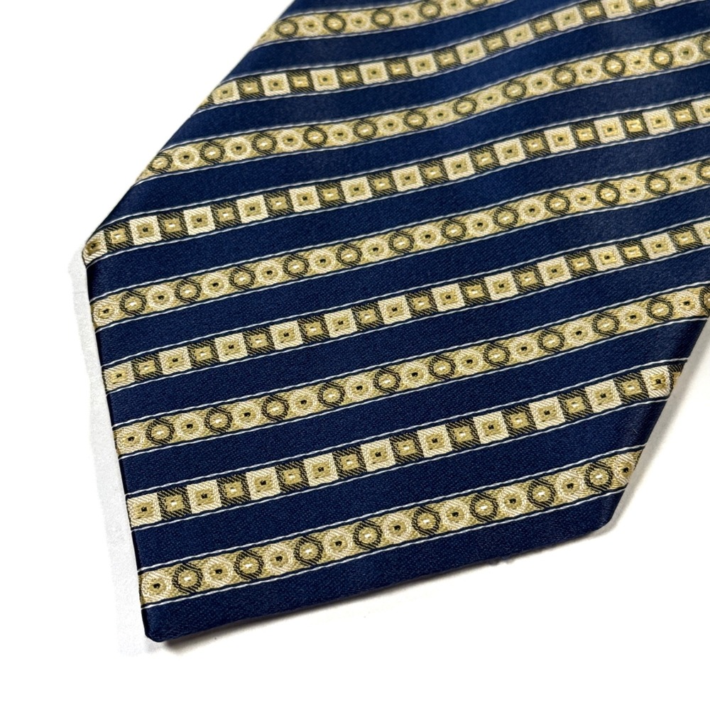 Stefano Ricci Mens Navy Blue Gold Geometric Stripe Silk Tie Made in Italy - Picture 5 of 5